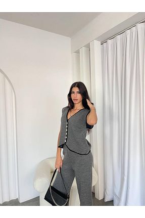 ست بالاتنه و پائین تنه طوسی زنانه بافت 02Lady Fashion - کد 891379277