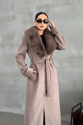 پالتو حجاب قهوه ای زنانه پشمی Olcay - کد 890504408