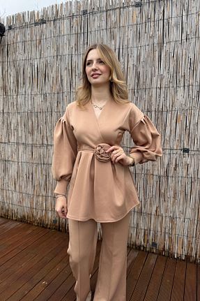 ست بالاتنه و پائین تنه قهوه ای زنانه بافتنی HELİS BUTİK - کد 891322457