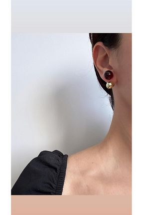 گوشواره جواهر زرشکی سنگ طبیعی Pelin Aksesuar - کد 891371234