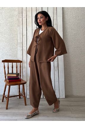 ست بالاتنه و پائین تنه قهوه ای زنانه بافتنی KÜÇÜĞÜM BUTİK - کد 857358244