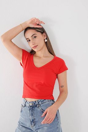 تیشرت قرمز زنانه رگولار Addax - کد 801421440
