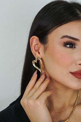 گوشواره جواهر طلائی برنجی TRENDTAKI - کد 891442118