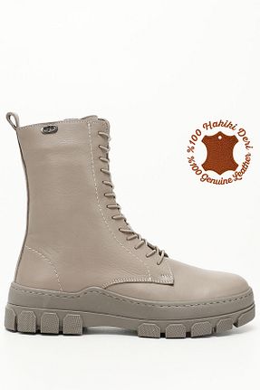 بوت / نیم بوت بژ زنانه چرم خالص GÖNDERİ(R) - کد 891512434