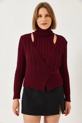 ست بالاتنه و پائین تنه زرشکی زنانه تریکو Bianco Lucci - کد 891705517