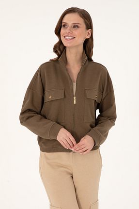 سوئیشرت خاکی زنانه ساده U.S. Polo Assn. - کد 891723261