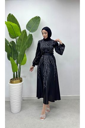 لباس مجلسی حجاب مشکی زنانه ساتن waw tesettür - کد 891727331