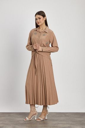 ست بالاتنه و پائین تنه قهوه ای زنانه بافتنی Rays - کد 891760223