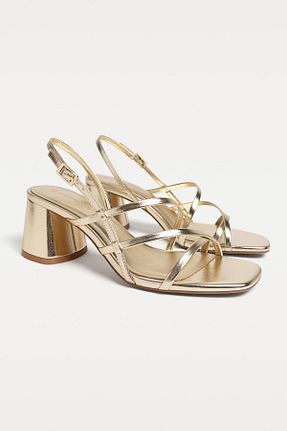 صندل طلائی زنانه پاشنه ضخیم Stradivarius - کد 891751661