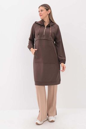 تونیک حجاب قهوه ای زنانه مخلوط ویسکون ALLDAY - کد 891785471