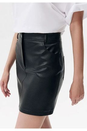 دامن مشکی زنانه چرم مصنوعی MERİT FASHION - کد 891842343