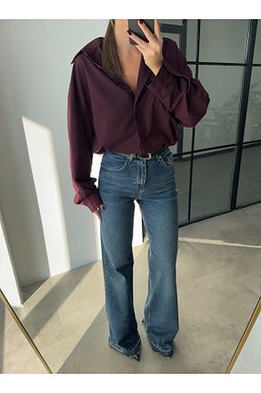 شلوار جین آبی زنانه پاچه گشاد PINKPERİ - کد 891849787