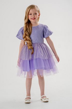 لباس مجلسی و فارغ التحصیلی بنفش بچه گانه توری Eray Kids - کد 883153033