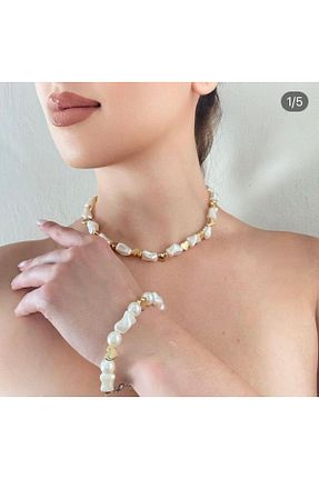 گردنبند جواهر بژ زنانه مروارید EMC - کد 894759074