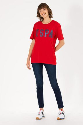 تیشرت قرمز زنانه یقه دوچرخه U.S. Polo Assn. - کد 891999455