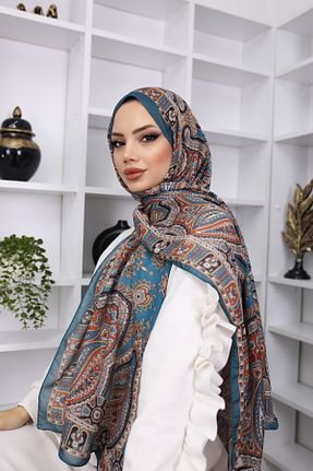 شال آبی زنانه ابریشم feronis - کد 892025218