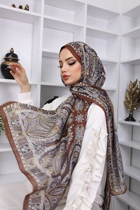 شال قهوه ای زنانه ابریشم feronis - کد 892019893