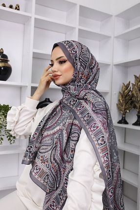 شال طوسی زنانه ابریشم feronis - کد 892027165