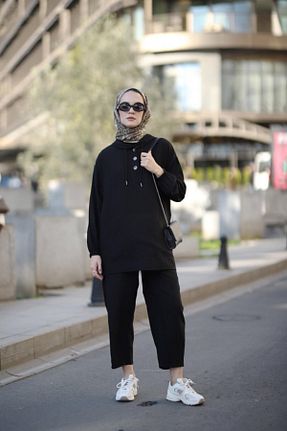ست بالاتنه و پائین تنه حجاب مشکی Relaxed NS Moda - کد 892041343
