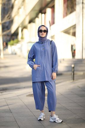 ست بالاتنه و پائین تنه حجاب آبی Relaxed NS Moda - کد 892041380