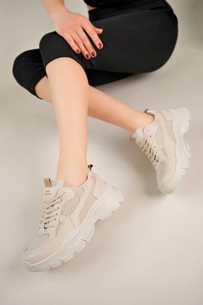 کفش اسنیکر بژ زنانه بند دار lady classy - کد 892038215
