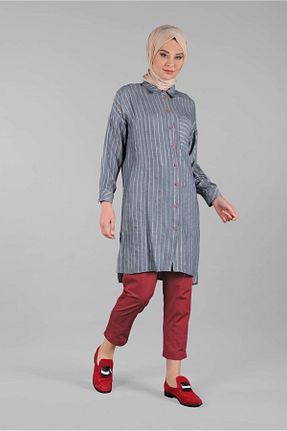 تونیک حجاب سرمه ای زنانه پنبه ای TRENDTESETTÜR - کد 58717977