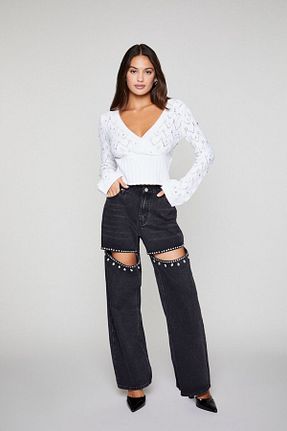شلوار جین مشکی زنانه پاچه گشاد Forever 21 - کد 899584535