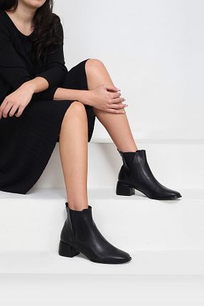 بوت / نیم بوت مشکی زنانه چرم مصنوعی 37Numara - کد 881686588