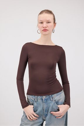 بلوز قهوه ای زنانه ساده Addax - کد 887015141