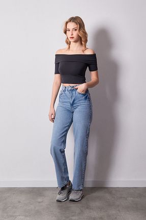شلوار جین آبی زنانه پاچه گشاد Fullamoda - کد 806020086