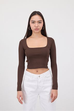 بلوز قهوه ای زنانه ساده Addax - کد 886624952