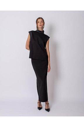 ست بالاتنه و پائین تنه مشکی زنانه بافتنی Lady Gina - کد 892143932