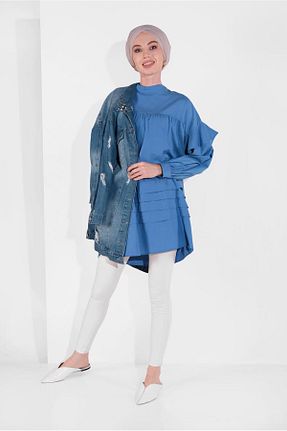 تونیک حجاب سرمه ای زنانه پنبه پلی استر TRENDTESETTÜR - کد 86187176