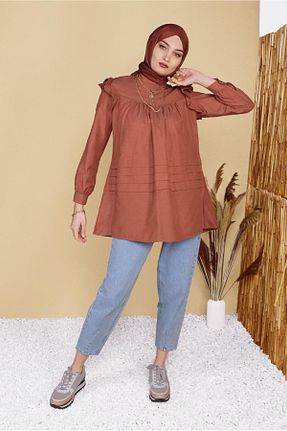 تونیک حجاب زرشکی زنانه پنبه پلی استر TRENDTESETTÜR - کد 95389547