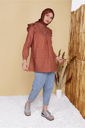 تونیک حجاب زرشکی زنانه پنبه پلی استر TRENDTESETTÜR - کد 95389547