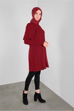 تونیک حجاب زرشکی زنانه پلی استر TRENDTESETTÜR - کد 456318622