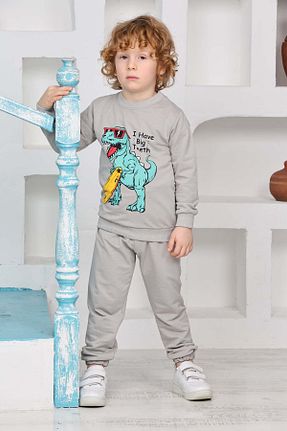 ست بالاتنه و پائین تنه طوسی بچه گانه بافت relax kids - کد 893544619
