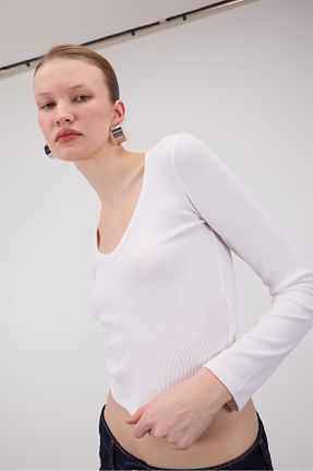 بلوز سفید زنانه ساده Addax - کد 885307043