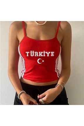 تیشرت قرمز زنانه کراپ Köstebek - کد 839600250