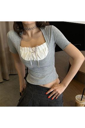 تیشرت طوسی زنانه رگولار Köstebek - کد 813813094