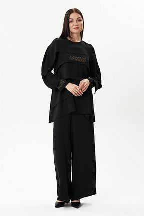 ست بالاتنه و پائین تنه مشکی زنانه بافتنی MAQ DESIGN - کد 892343207