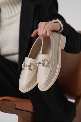 کفش لوفر بژ زنانه چرم لاکی CİMİLİ SHOES - کد 794246491