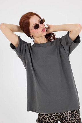 تیشرت طوسی زنانه اورسایز Addax - کد 745899140