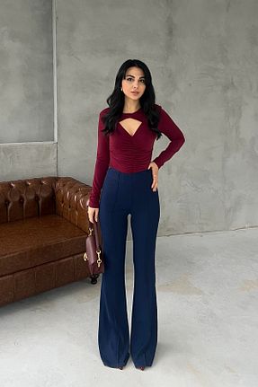 شلوار پارچه ای سرمه ای زنانه بلند Seda Yalçın Atelier - کد 892390937