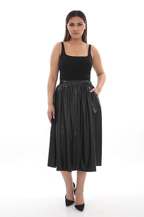 دامن مشکی زنانه چرم مصنوعی EXİTLİNE - کد 891727305