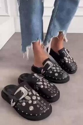 دمپائی مشکی زنانه چرم خالص BappaSlipper - کد 891576254
