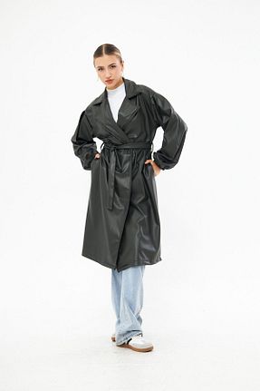 ترنچکت حجاب سبز زنانه چرم مصنوعی Genel Markalar - کد 870186561