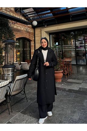 پالتو پشمی حجاب مشکی زنانه رگولار TANISA - کد 893772726
