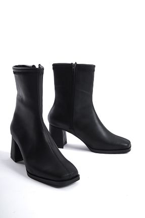 بوت / نیم بوت مشکی زنانه چرم مصنوعی Moda Değirmeni - کد 887565932