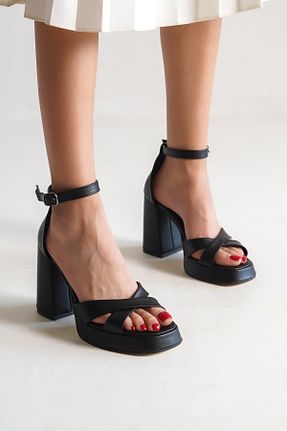 کفش پاشنه بلند کلاسیک مشکی زنانه ساتن Moda Değirmeni - کد 706106099